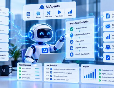 AI agent running an enterprise workflow across Microsoft 365, SAP, and Salesforce