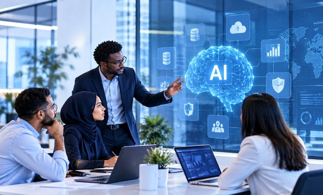 Neural Xpert team reviewing an enterprise AI system