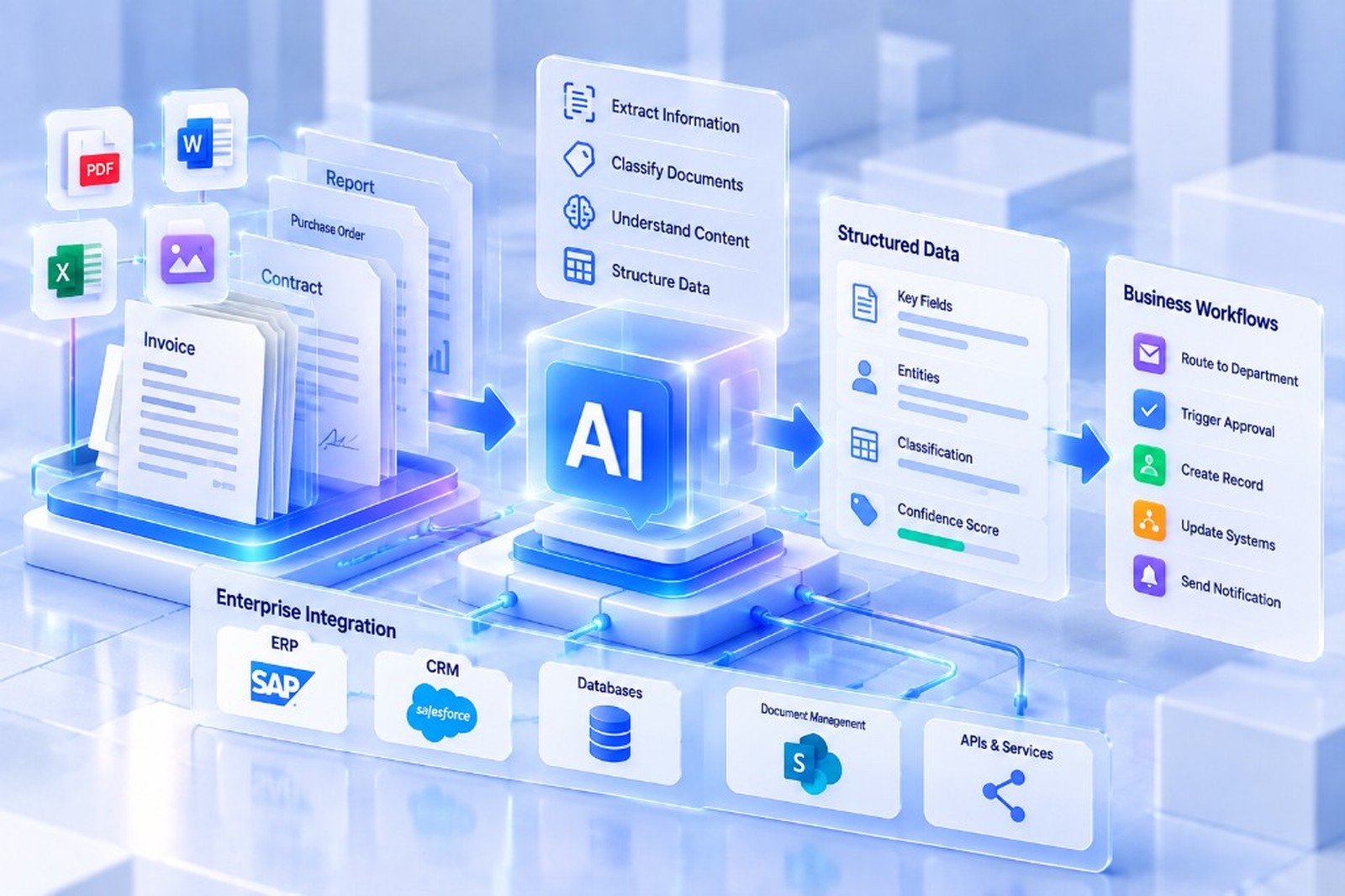 AI extracting and routing invoices, contracts, and reports into enterprise workflows